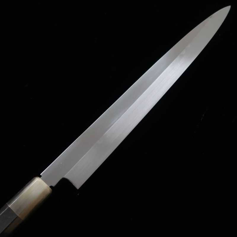 Yanagiba SUISIN by Miwa Ikeda, Shiragami No. 2, Mizuhonyaki, flat mirror finish, ebony octagonal handle (300mm)