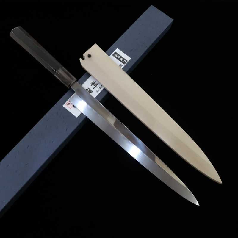 SUISIN Suisin obra de Miwa Ikeda Yanagiba Mizuhonyaki acero Shirogami No. 2 acabado espejo plano mango octogonal de ébano (300 mm)