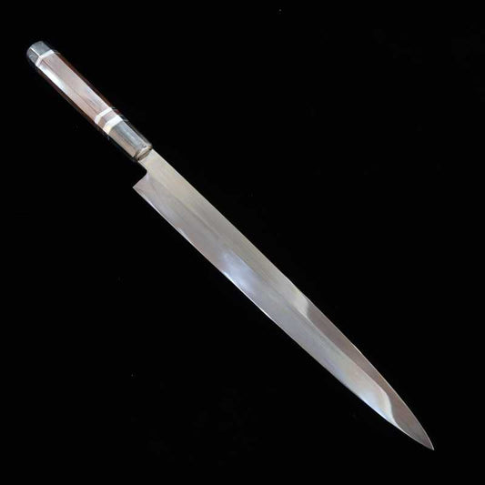  Yanagiba Honyaki SUISIN Shirogami nº 1 acabamento espelhado cabo customizado Forjada por Ikeda san (300 mm)