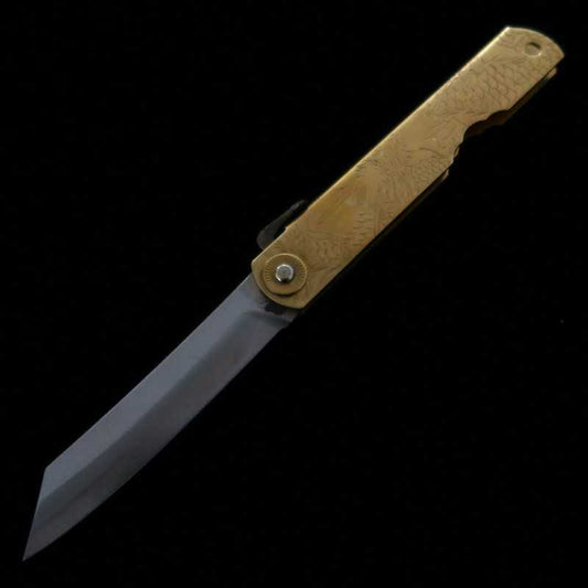 Nagao Kanekoma Seisakusho HIGONOKAMI Higonokami Blue Steel Brass Handle Blue Dragon (72/90mm)