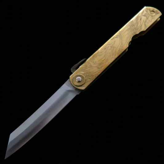 Japanese Folding knife HIGONOKAMI Blue Steel Brass Handle Phoenix (72/90mm)
