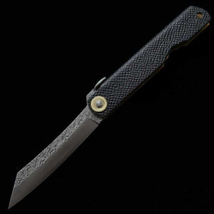 Japanese Folding knife HIGONOKAMI VG10 Hammered Leather Handle Black (72mm)