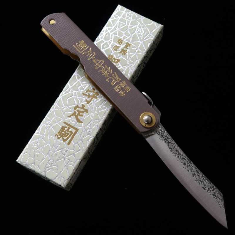 Japanese Folding knife HIGONOKAMI VG10 Hammered Leather Handle Gray (72mm)