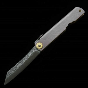 Japanese Folding knife HIGONOKAMI VG10 Hammered Leather Handle Gray (72mm)