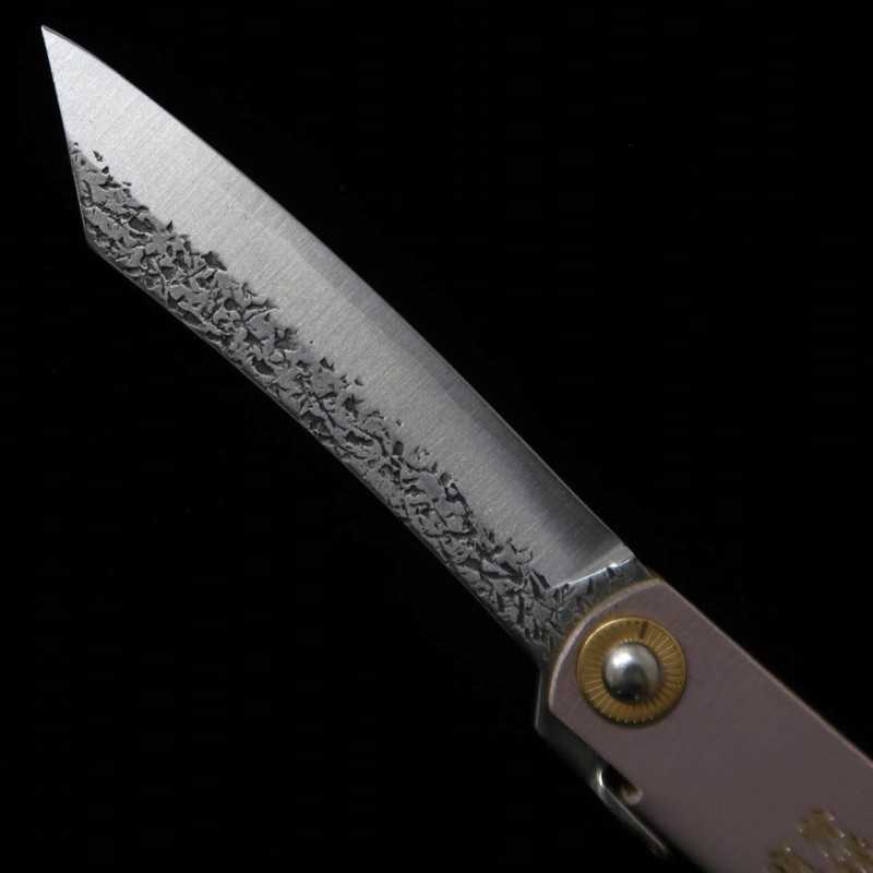 Japanese Folding knife HIGONOKAMI VG10 Hammered Leather Handle Gray (72mm)