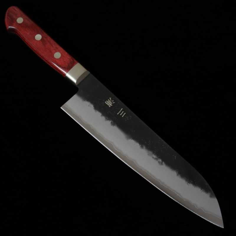 Santoku MIURA Aogami Super Lâmina Preta Textura Pera Cabo Vermelho (180mm)