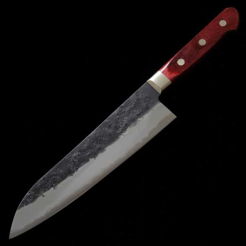 三浦 MIURA 青紙スーパー 三徳 黒打ち槌梨地 赤合板 (180mm)