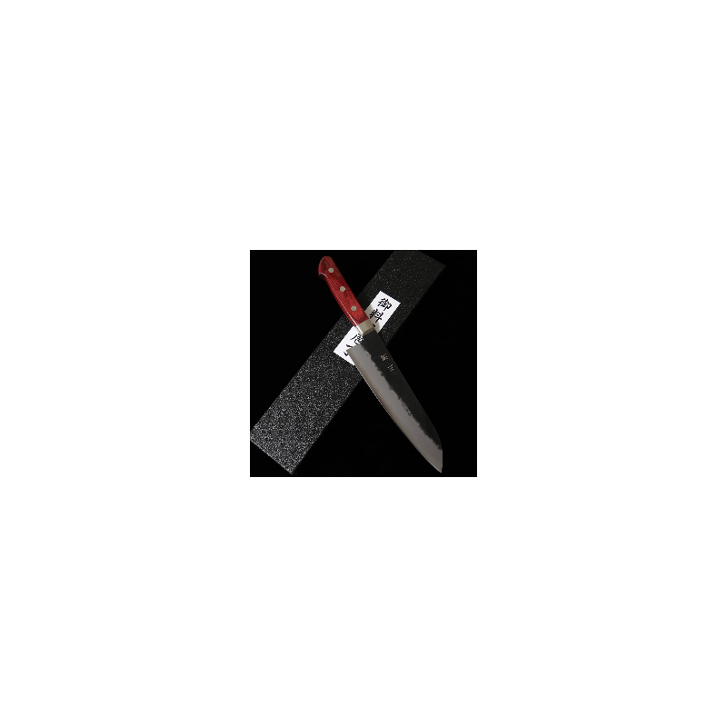 Santoku MIURA Aogami Super Lâmina Preta Textura Pera Cabo Vermelho (180mm)