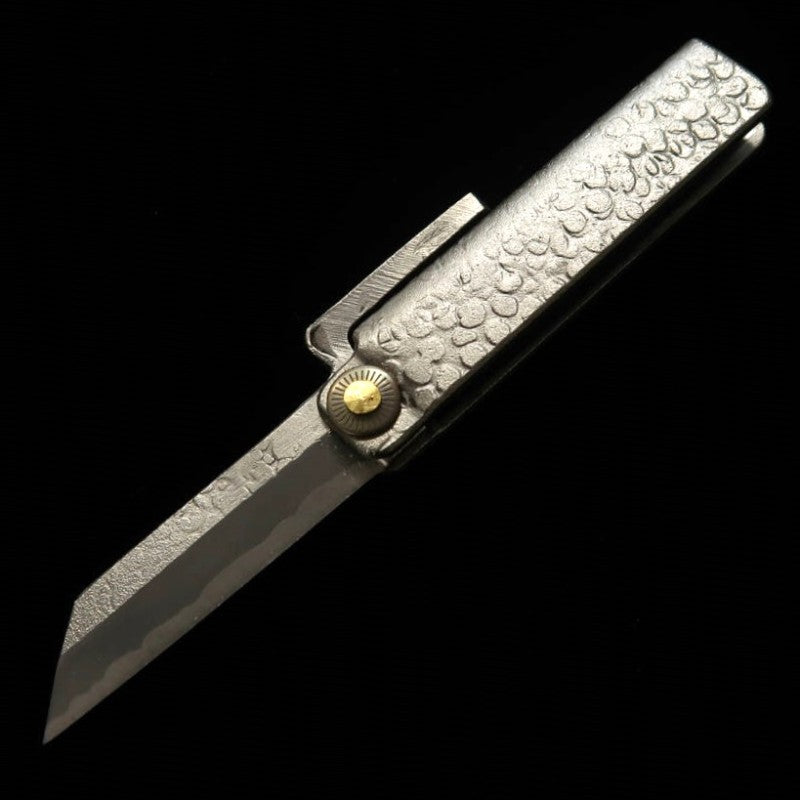 冨田作 肥後小刀 極軟鉄鍛造 鎚目乱刀 ナイフ型 小サイズ 桐箱入り (42mm)