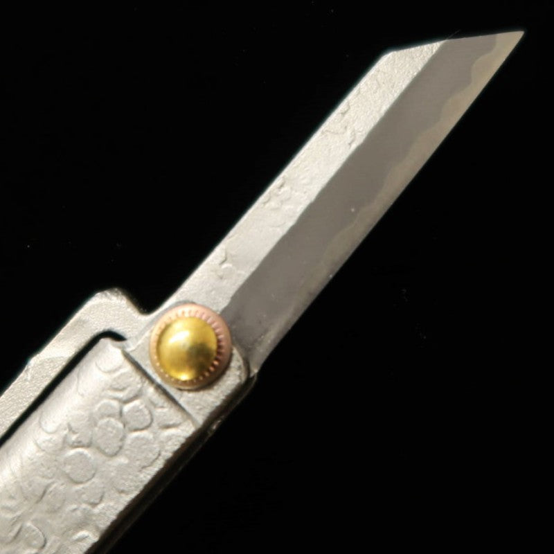 冨田作 肥後小刀 極軟鉄鍛造 鎚目乱刀 ナイフ型 小サイズ 桐箱入り (42mm)