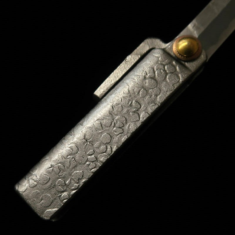 冨田作 肥後小刀 極軟鉄鍛造 鎚目乱刀 ナイフ型 小サイズ 桐箱入り (42mm)