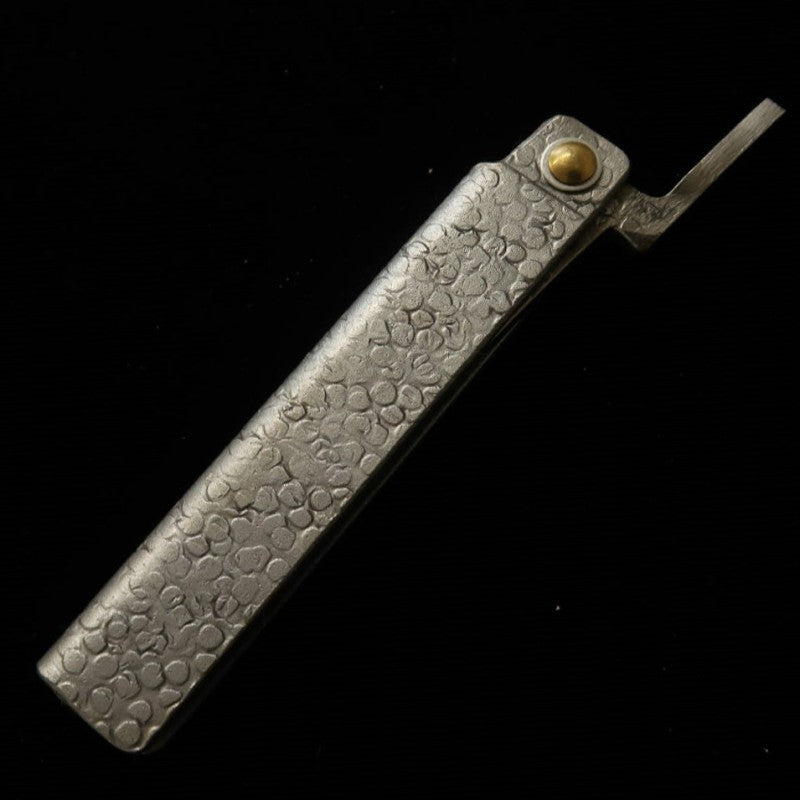 Tomita Higo Petit couteau Higo forgé en fer doux, martelé, type couteau, grand, avec coffret en bois de paulownia et pochette de rangement (75 mm)