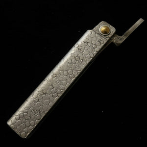 Tomita Higo Petit couteau Higo forgé en fer doux, martelé, type couteau, grand, avec coffret en bois de paulownia et pochette de rangement (75 mm)