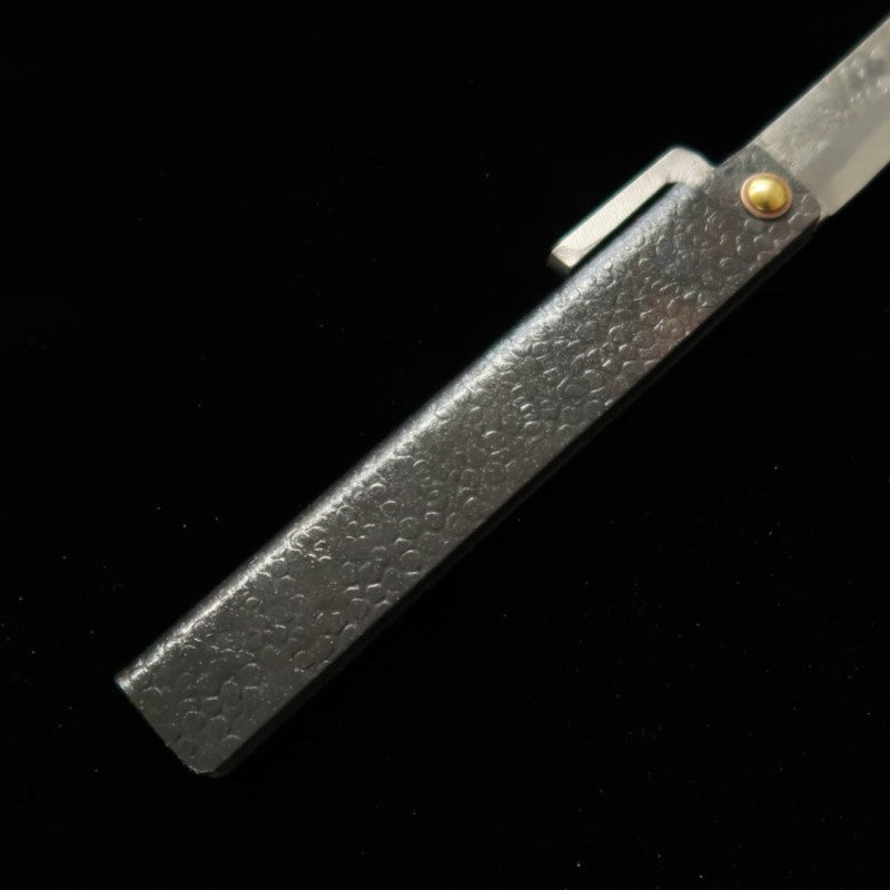 Obra de Tomita Cuchillo Higo hoja de hierro forjado extra grande tipo espada martillada acabado negro con caja de kiri y bolsa de almacenamiento (95 mm)