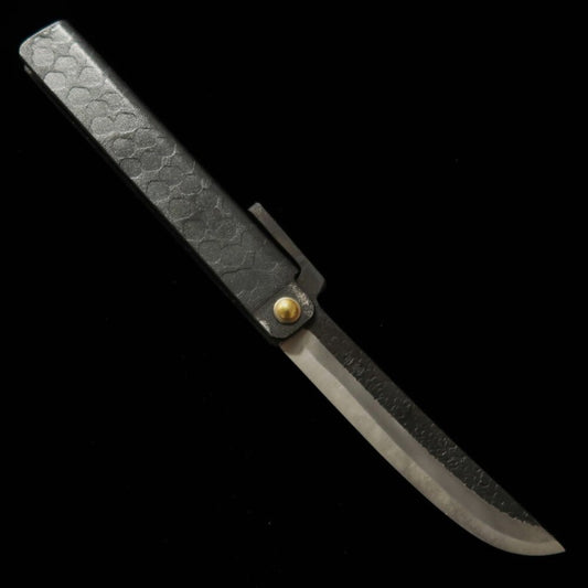 Tomita Higo-kogatana forjado en hierro extra blando tipo espada martillada extra grande acabado negro con caja de kiri y bolsa de almacenamiento (90mm)