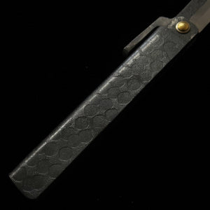 冨田作 肥後小刀 極軟鉄鍛造 特大剣型鎚目乱刀 黒打ち 桐箱・収納袋付き (90mm)