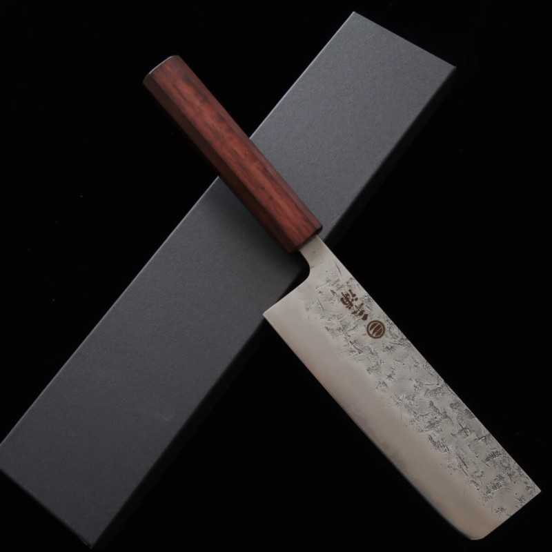 MIURA acero inoxidable SLD acabado Nashiji nakiri mango octogonal de roble morado (165 mm)
