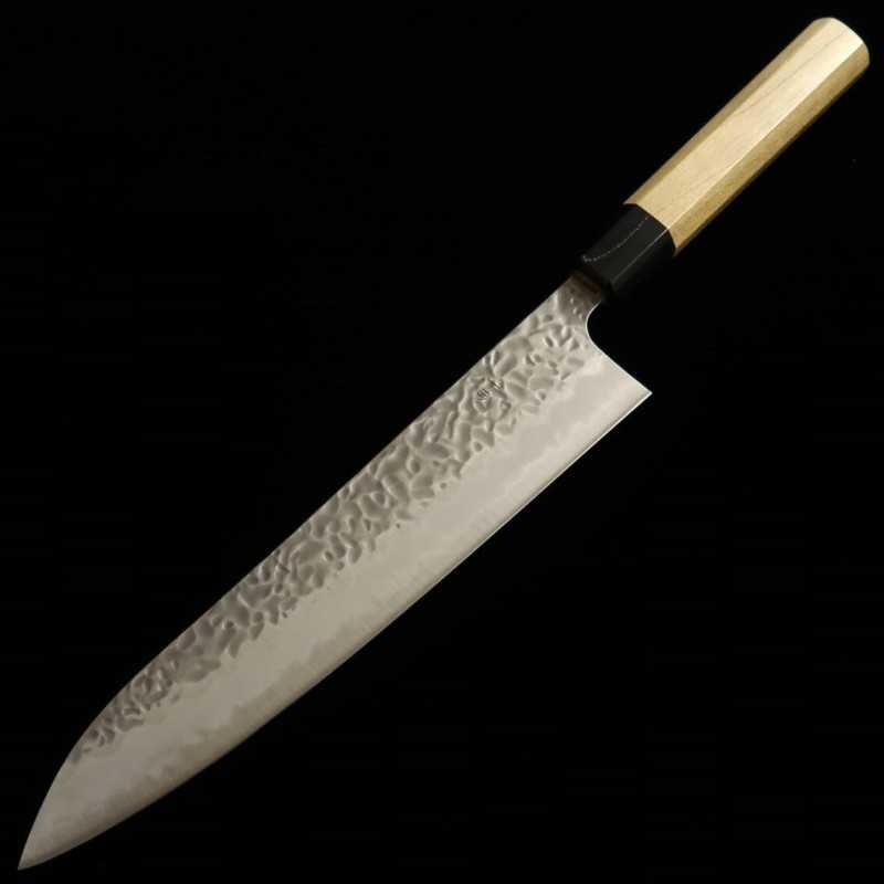 MIURA Miura Gyuto Shirogami #1, acabado martillado, mango octogonal de magnolia y cuerno de búfalo (240 mm)