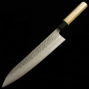 MIURA Miura Gyuto Shirogami #1, acabado martillado, mango octogonal de magnolia y cuerno de búfalo (240 mm)