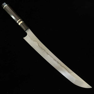 NIGARA Yanagiba pointe arrondie, acier blanc #1, trempe intégrale, manche ébène cerclé d'argent (300mm)