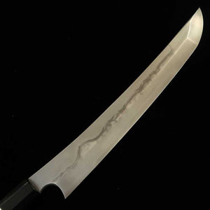 NIGARA Yanagiba pointe arrondie, acier blanc #1, trempe intégrale, manche ébène cerclé d'argent (300mm)