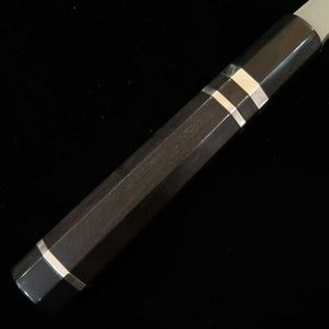 NIGARA Yanagiba pointe arrondie, acier blanc #1, trempe intégrale, manche ébène cerclé d'argent (300mm)