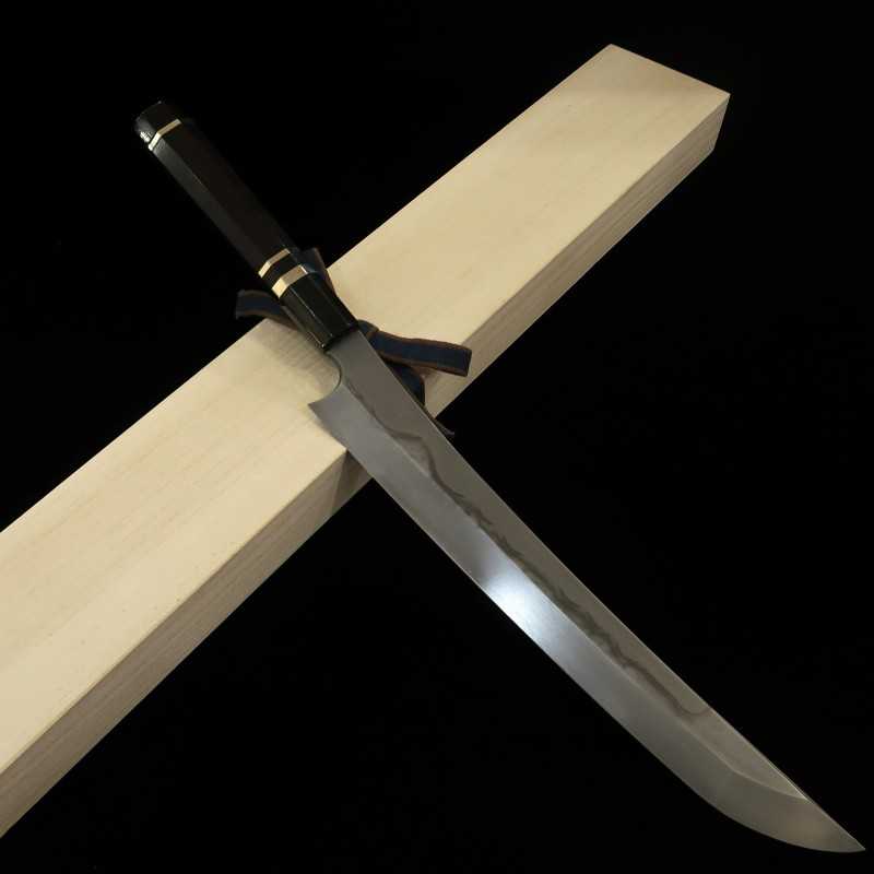 NIGARA Sakimaru Yanagiba Shirogami No. 1 Honyaki Silver Wrapped Ebony Handle (300mm)