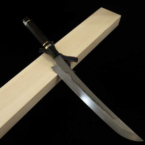 NIGARA Yanagiba pointe arrondie, acier blanc #1, trempe intégrale, manche ébène cerclé d'argent (300mm)