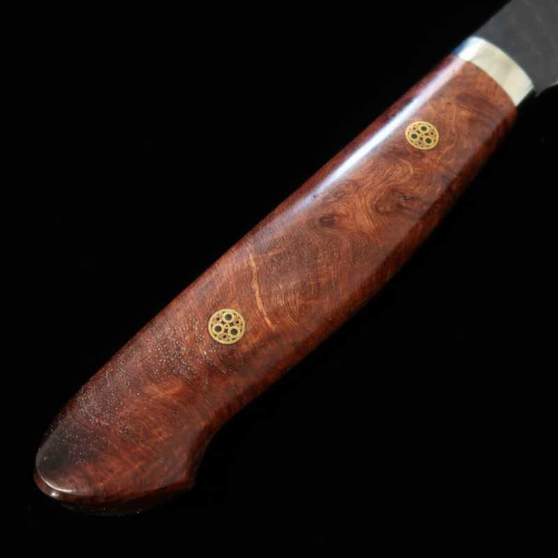 Nigara Hamono NIGARA SG2 acabado negro martillado, kiritsuke sujihiki, mango de madera de burl de carpe (custom) (255 mm)