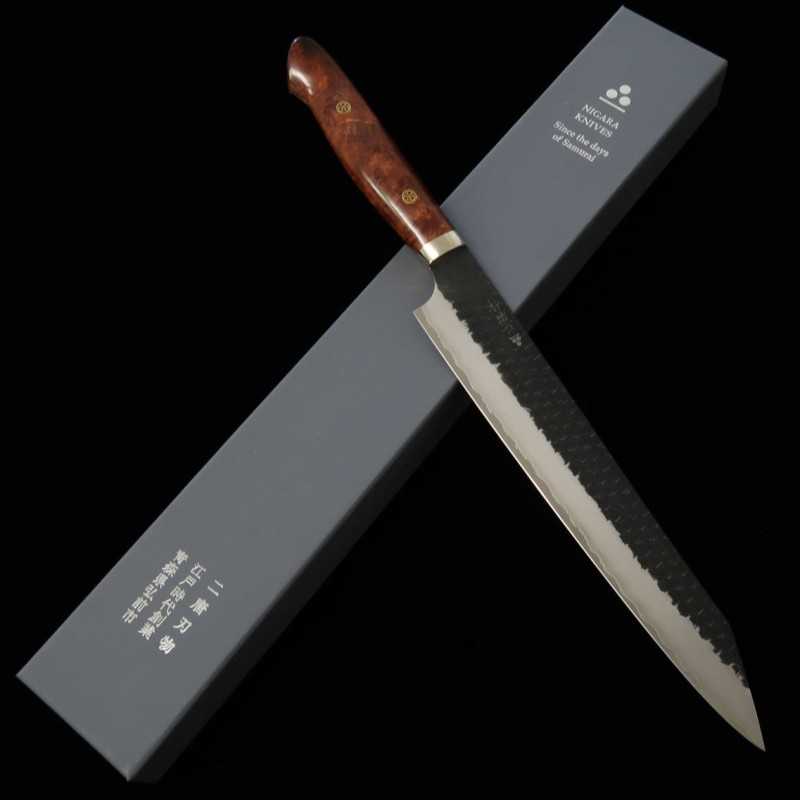 NIGARA Kiritsuke Sujihiki SG2 Black Hammered Karin Custom Handle (255mm)