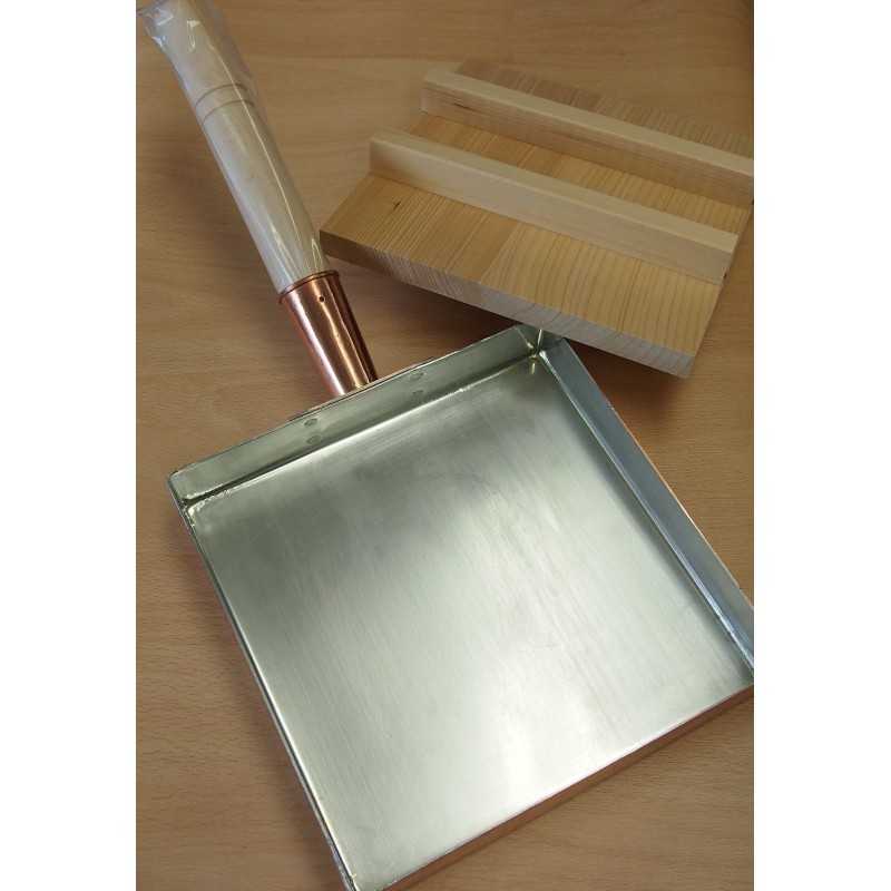 Sartén de cobre para tamagoyaki con tapa de madera (15–21 cm)