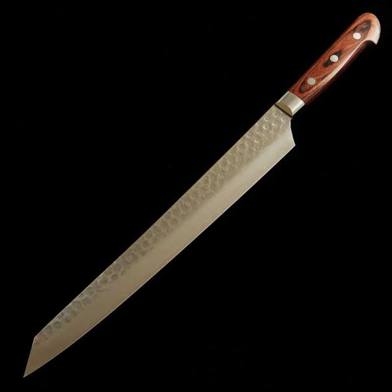 Sakai Takayuki VG-10 martillado damasco yanagiba tipo ken mango de caoba (300 mm)