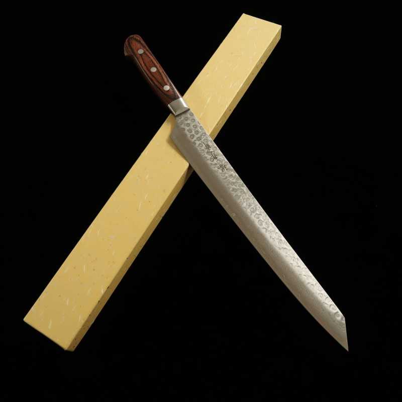 SAKAI TAKAYUKI Kengata Yanagiba VG-10 Hammered Damascus Mahogany Handle (300mm)